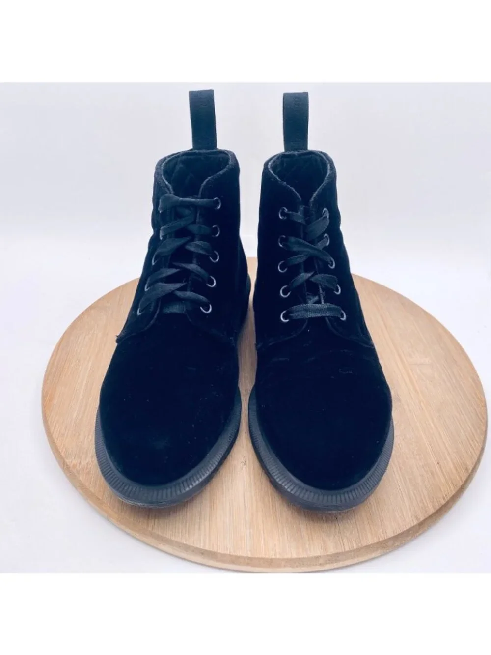 Dr Martens Velvet Boots Womens 7 Black Leather Lace Up Ankle Grunge Lana